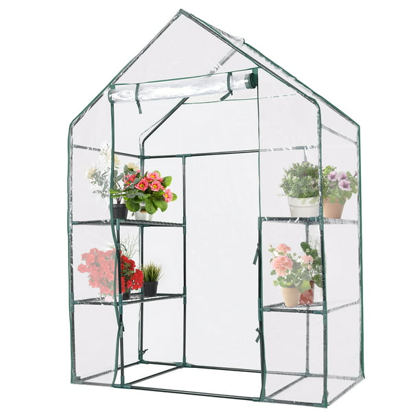 Portable Outdoor 3 Tier Mini Walk-In Greenhouse with 12 Wired Shelves